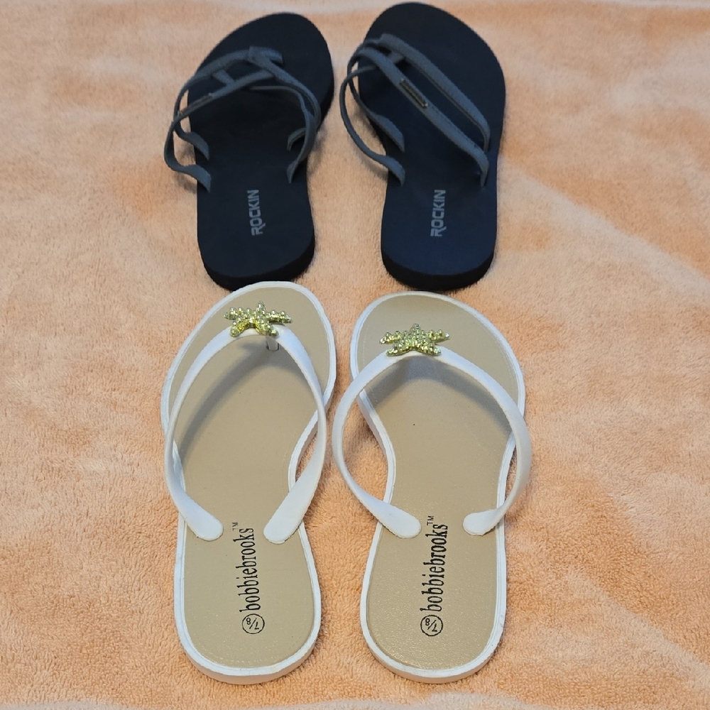 Bobbie Brooks White Women's Sandals and Rockin gray Flip Flops